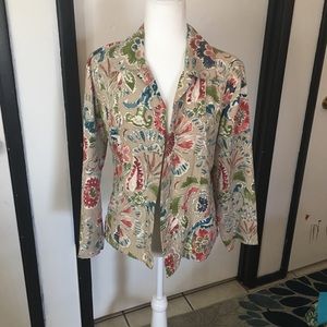 Tan with colored flowers button Chico’s jacket